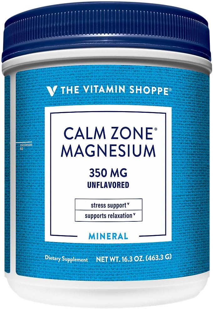 The Vitamin Shoppe Calm Zone Magnesium Mineral Powder, 325mg - Unflavored, Relax Drink for Muscles, Digestive & Bone Support – Natural Flavor for Calm & Regularity (16 Ounces Powder)
