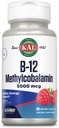 KAL Vitamina B12 Methylcobalamin 5000mcg, Energía saludable, metabolismo, Nerve &amp; Red Blood Cell Support,* Fast Dissolve ActivMelts, Optimal Absorption, Natural Raspberry Flavor, 90 Servings, 90 Micro Tabs