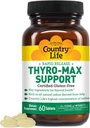 Country Life Thyro-Max Support - Kelp-Derived Iodine & L-Tyrosine Thyroid Supplement for Men and Women - B Vitaminas, Gluten-Free, Vegan, Kosher - 60 cápsulas