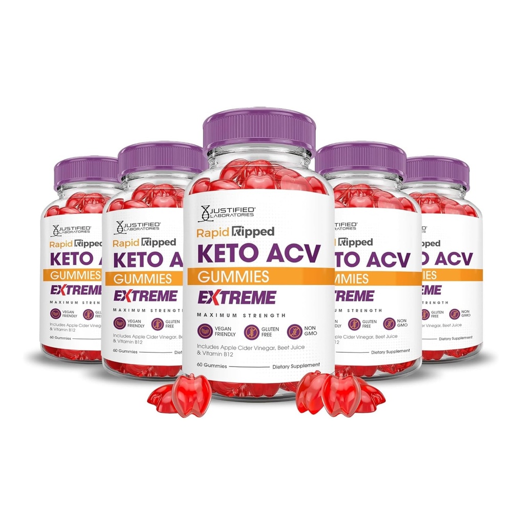 Laboratorios Justificados (5 Pack Rapid Ripped Keto ACV Gummies Extreme 2000MG Rapidripped Keto Gummies Apple Sider Vinegar Formulado con Powder Pomegranate Beet Juice B12 Vegan Non GMO 300 Gummys