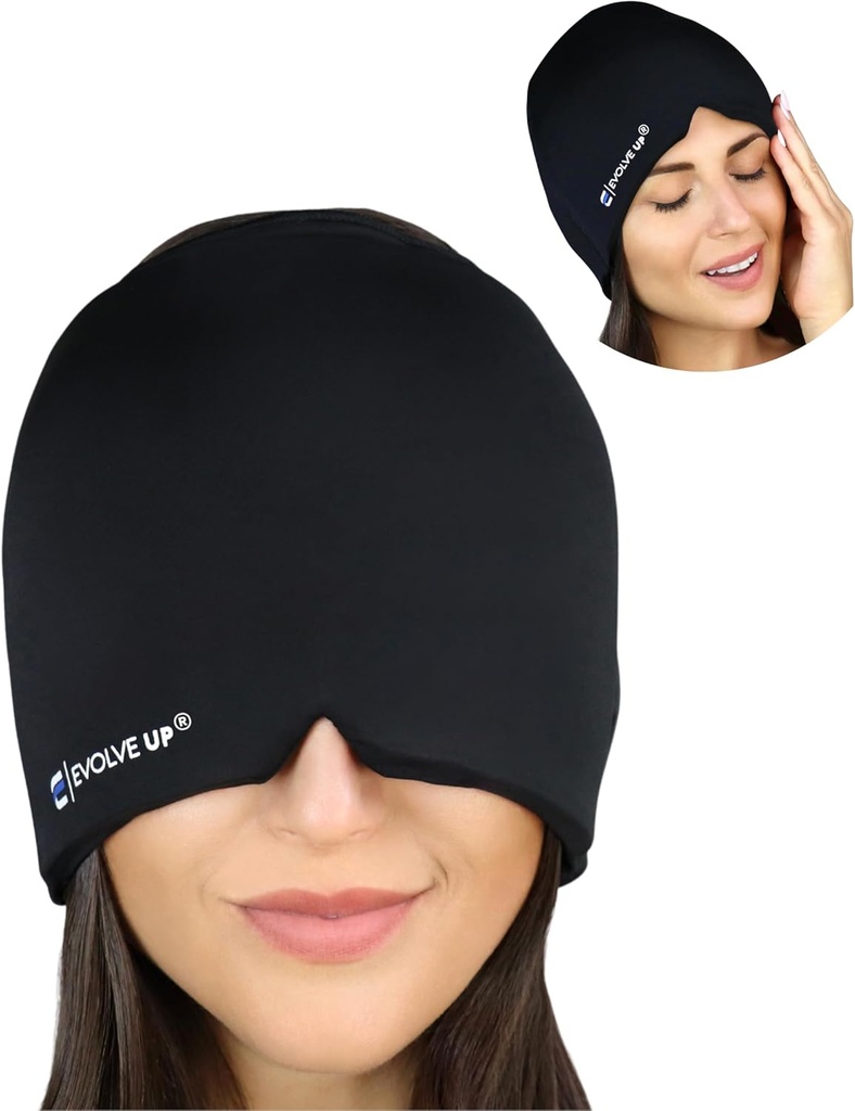 Fast Acting Migraine Relief Cap - Designed for Migraine, Sinus Tension Headache Relief, Double Layer Gel Ice Mask, Therapeutic Migraine Mask - Cold &amp; Hot Compression, One Size Fits All