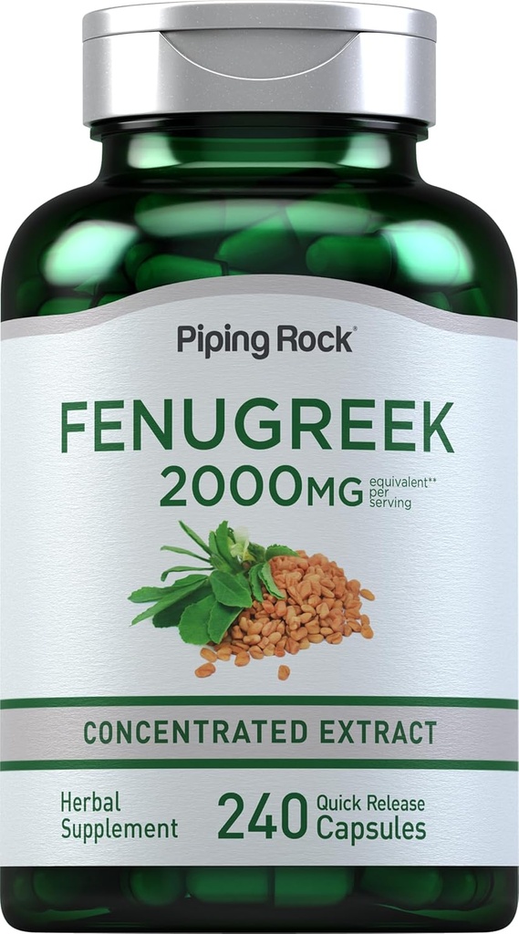 Piping Rock Fenugreek Capsules  2000mg ← 240 Pills  Suplemento para Mujeres y Hombre ← Concentrado Seed Extract ← Non GMO, Gluten Free