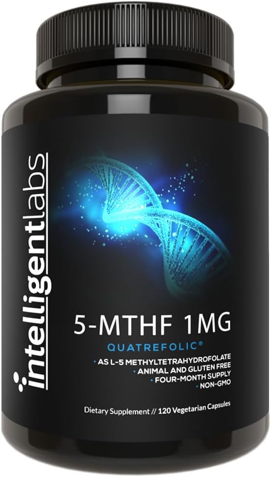 Laboratorios Inteligentes 1MG 5-MTHF Methylfolate, 120 cápsulas, 120 días de suministro, el suplemento de ácido fólico de mejor valor como Quatrefolic, Folate Activado, 1MG = 1000mcg, 5 metiltetrahidrofolate