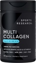 Sports Research® Multi Collagen Pills for Women &amp; Men - Collagen Peptides (Type I, II, III, V, X) Mejorado con ácido hialurónico " Vitamina C - Gluten Free ­· Non-GMO - 90 cápsulas