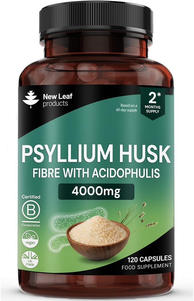 Psyllium Husk Capsules Enriched With Probiotics Fibre Supplement High Absorbency Strength Contributes Towards Gut And Digestive Health from Plantago Ovata Seeds, Ispaghula Husk, Gluten-Free Made in UK