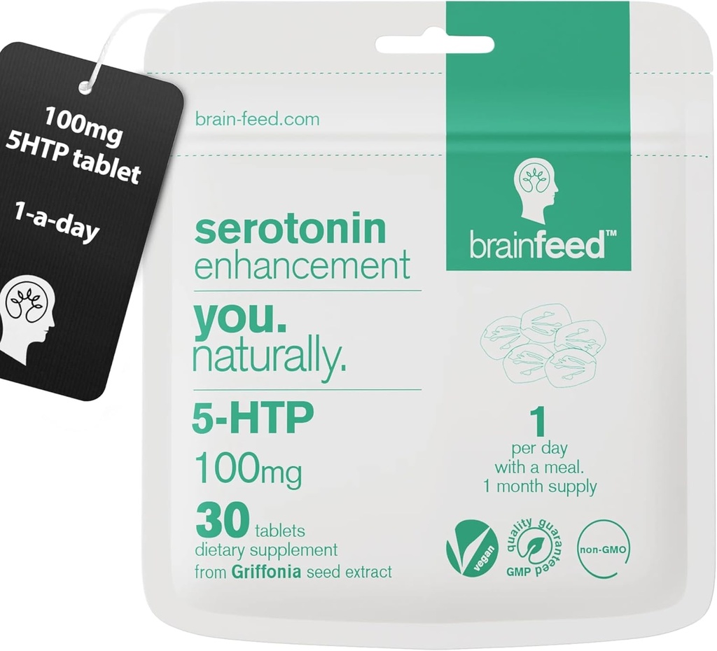 Serotonin Supplements (30) | 1-a-Day Serotonin Mood Support | 5HTP 100mg Per Tablet from Griffonia Seed Extract | Natural Serotonin Booster | 1 Month Supply