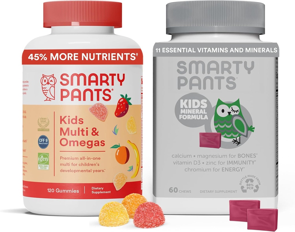 SmartyPants Kids Multivitamin Gummies &amp; Kids Mineral Chews: Multivitamin with Omega 3 Fish Oil (EPA/DHA) and Multimineral with Magnesium Citrate &amp; Calcium, 30 Day Supply Cada uno