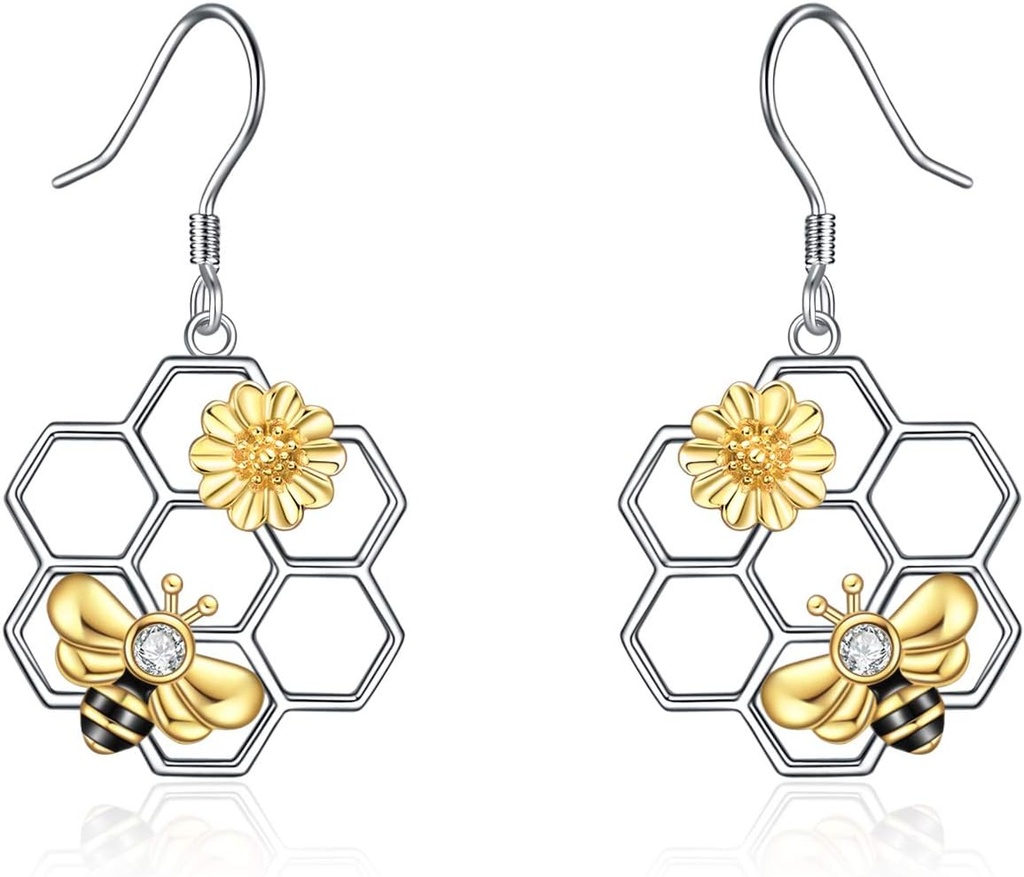 Pendientes de abeja LUHE para Mujer 925 Pendientes de abeja de plata con miel de abeja joyería Dangle Regalos para mujeres