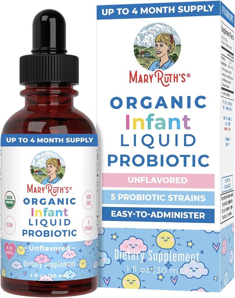 MaryRuth Organics USDA Organic Infant Liquid Probiotic Drops | Baby Essentials | Probiotics for Infants | Baby Probiotic Drops | Proprietary Probiotic Blend | Vegan | Non GMO | 125 Servings