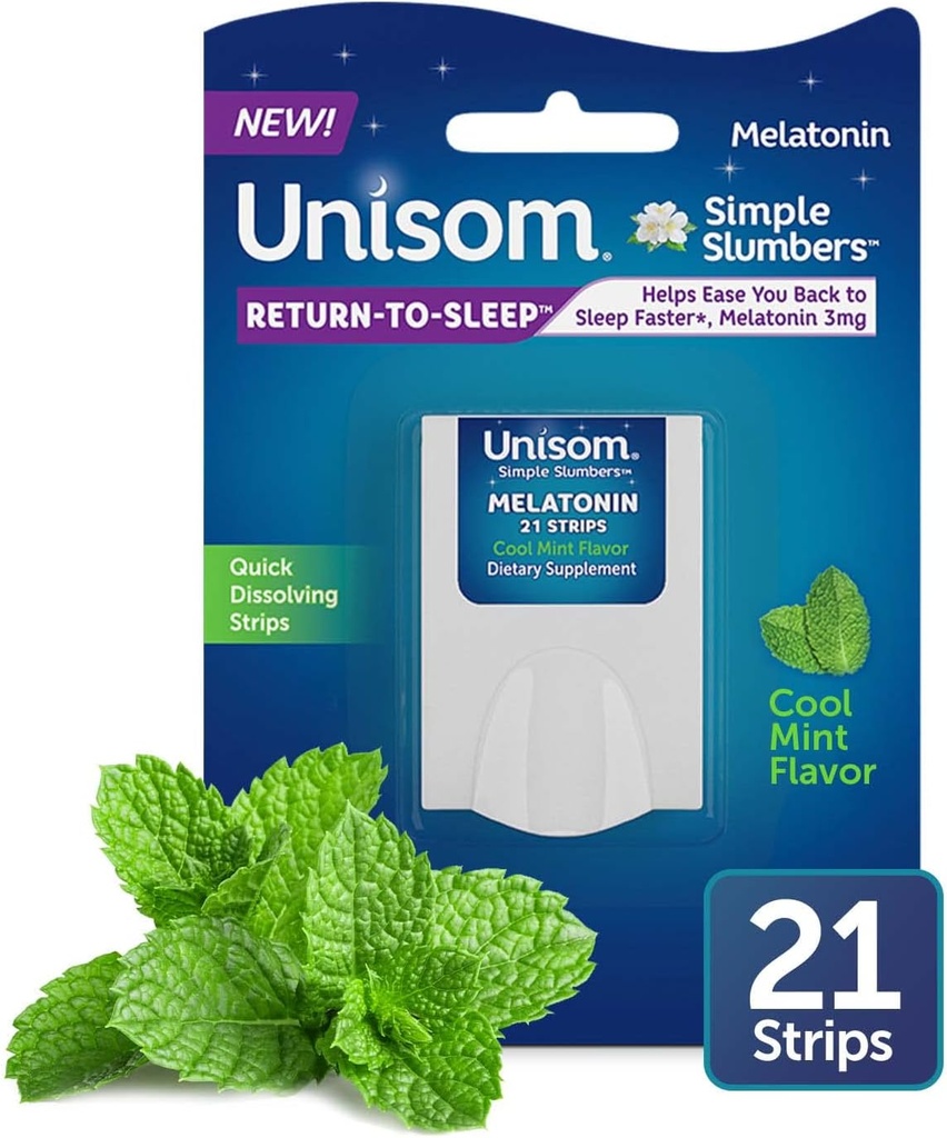 Unisom Simple Slumbers Regresar-A-Sleep Dissolving Strips 21-Count, Melatonin 3mg, Cool Mint