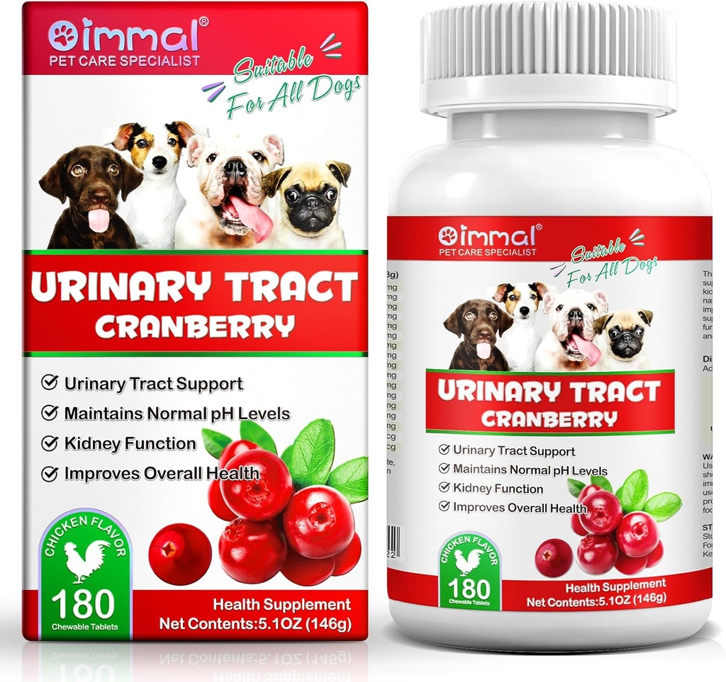 Cranberry for Dogs, 180P Cranberry Urinary Tablets for Dogs - Supports Bladder Infection, Urinary Tract, Bladder Stone &amp; Dog UTI, Pet Supplement Treats for Dogs, Chicken Flavor - 180P Tablas Chewable