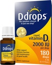 Ddrops Adultos 2000IU 180 Drops - Vitamina Líquida D3 Suplemento, Apoyo al Sistema de Huesos Fuertes