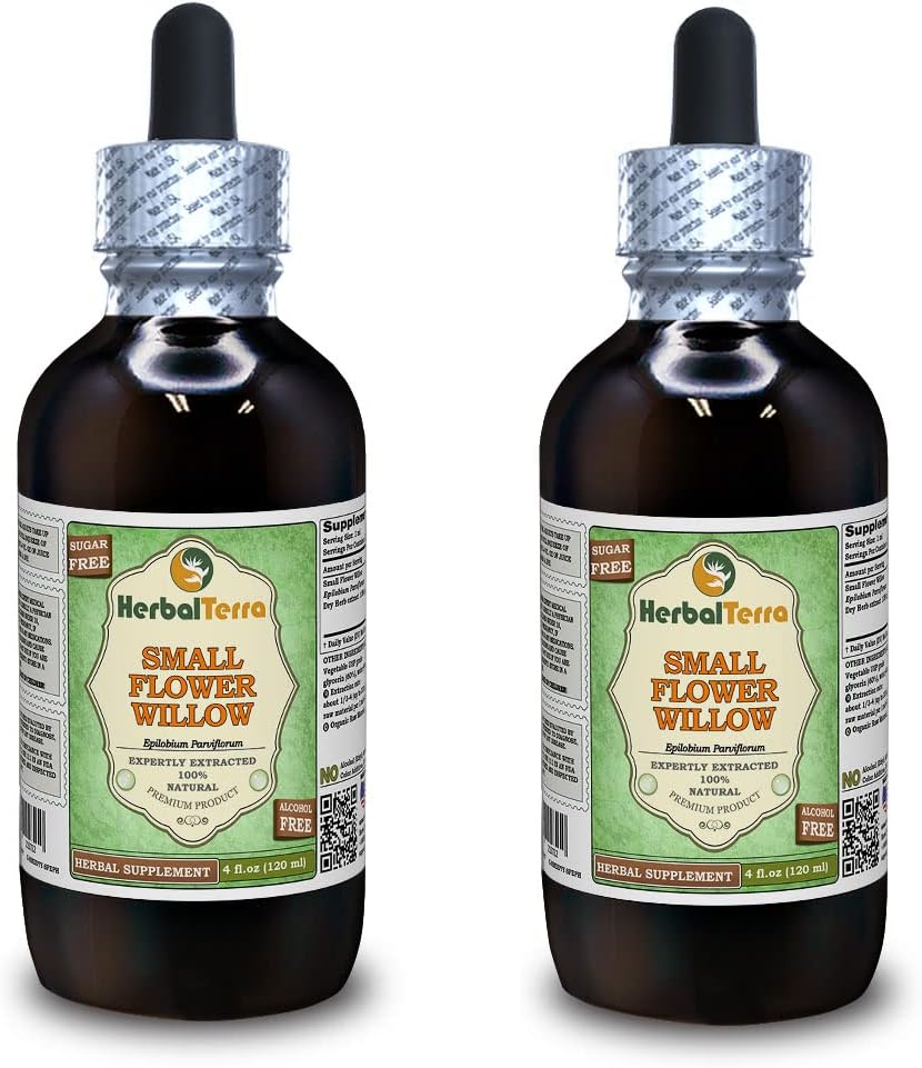 Pequeña flor sauce (Epilobium parviflorum) Glicérite, hierba seca extracto líquido libre de alcohol (Marca: HerbalTerra, Proudly Made in USA) 2x4 fl.oz (2x120 ml)