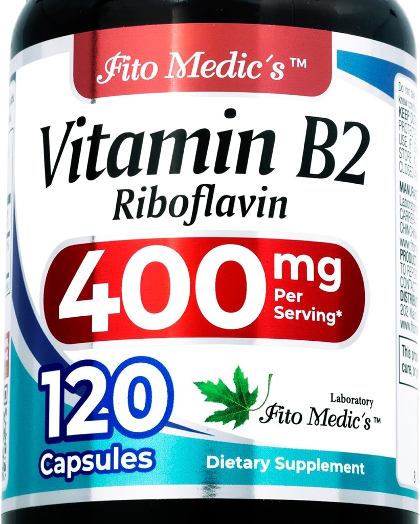FITO MEDIC'S Lab ← Vitamina b2 Silencio120 Capsules TEN 400 mg TENIDO riboflavin 400mg TENIDO b2 Vitamina 400mg TENIDO b2 TENIDO riboflavin ANTE Ultra alta Absorción.