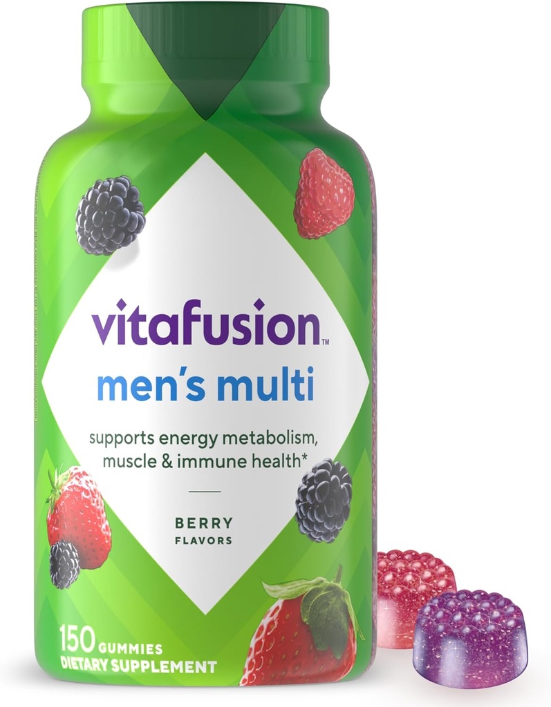 vitafusion Adult Gummy Vitaminas para Hombres, Berry Flavored Men’s Multivitamin Gummy Suplemento con Vitaminas A, C, D, E, B6, B12, 75 Day Supply, 150 Conde
