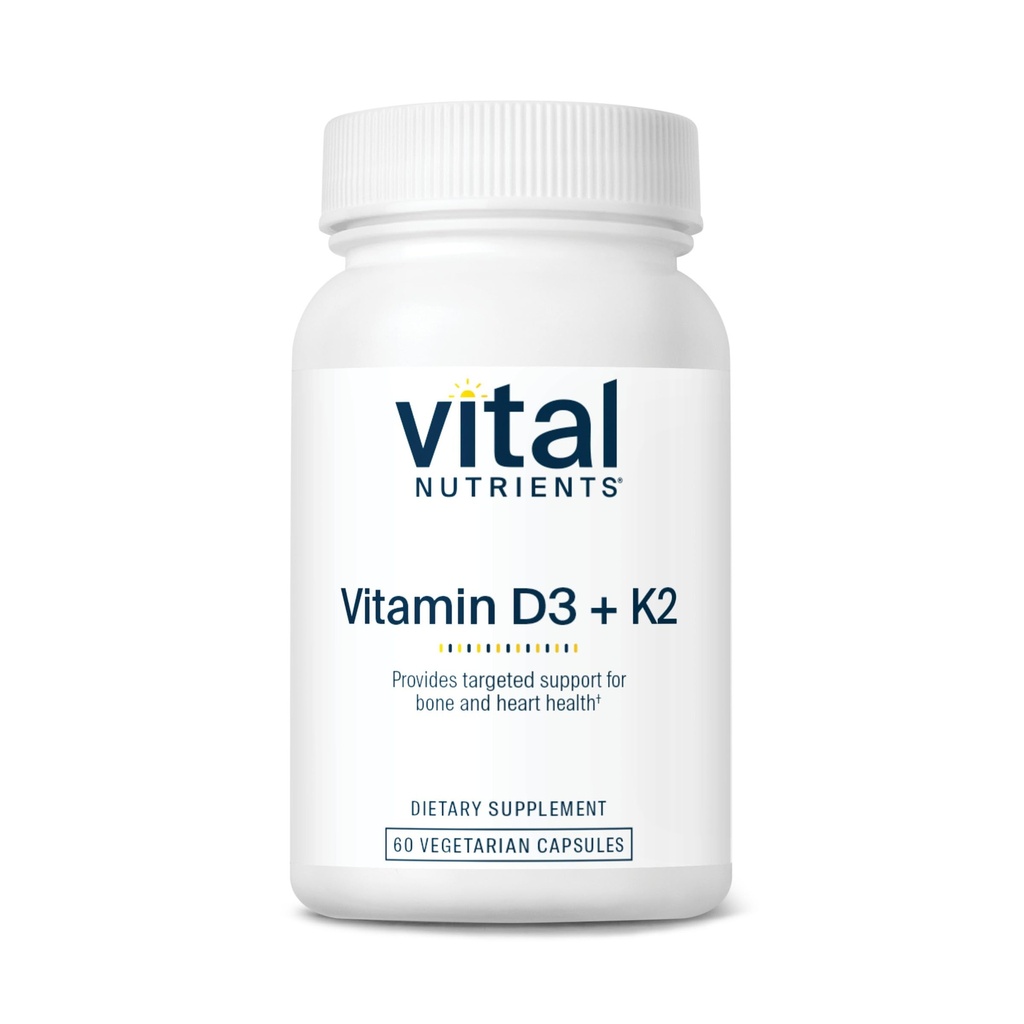 Vital Nutrients Vitamin D3 + K2 | 2000 IU | Vitamin D3 K2 Supplement | Vitamin D Complex for Healthy Calcium Levels, Muscle & Bone Health | Gluten, Dairy, Soy Free | 60 Capsules