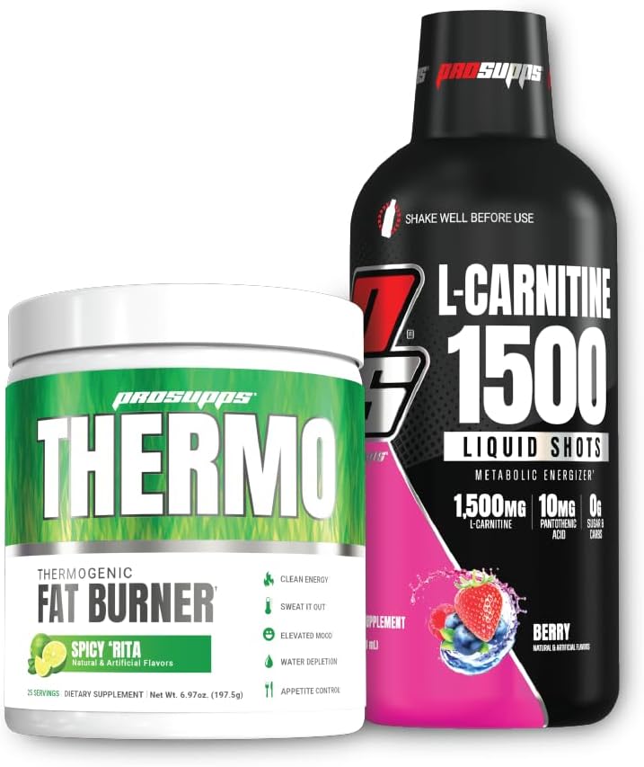 PROSUPPS Thermo Fat Burning Thermogenic Powder Spicy Rita y 1500 L-Carnitine Berry - Gestión de Peso y Pre Workout - Energía, Mood, Control de Appetite -
