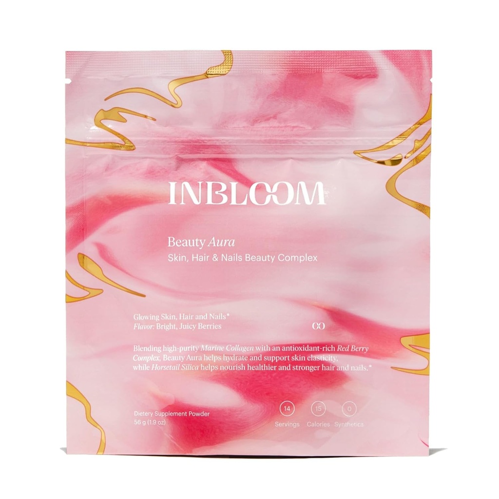 INBLOOM Kate Hudson Collagen Powder for Women – Beauty Aura for Healthier Hair Skin and Nails with Marine Collagen and Horsetail Silica - Refreshing Berry Flavor - 14 porciones 1.9 oz (Pack of 1)