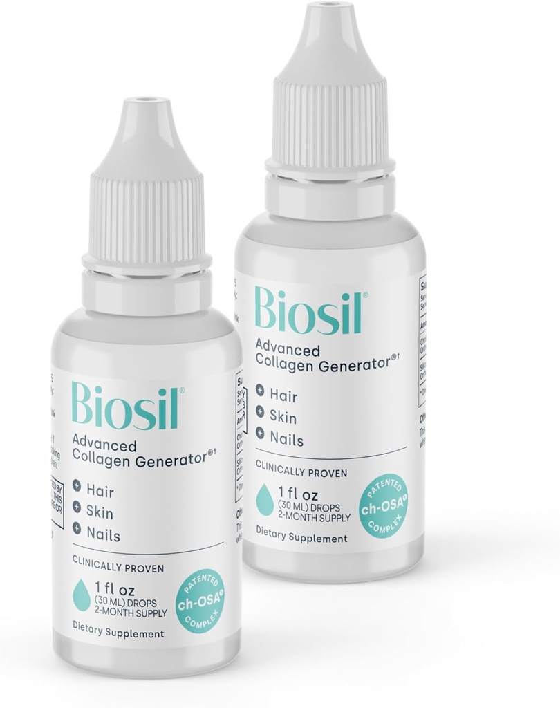 Biosil Collagen Booster Supplement - 1 fl oz Drops, Pack of 2 - Activador de ch-OSA patentado para la piel, el pelo, las uñas &amp; joints - Supports Natural Production - 120-Day Supply