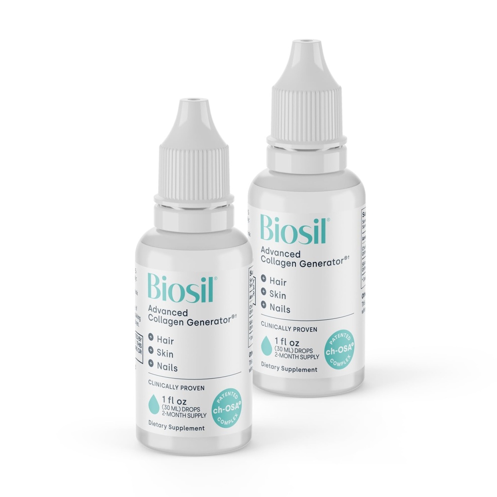 Biosil Collagen Booster Supplement - 1 fl oz Drops, Pack of 2 - Activador de ch-OSA patentado para la piel, el pelo, las uñas &amp; joints - Supports Natural Production - 120-Day Supply
