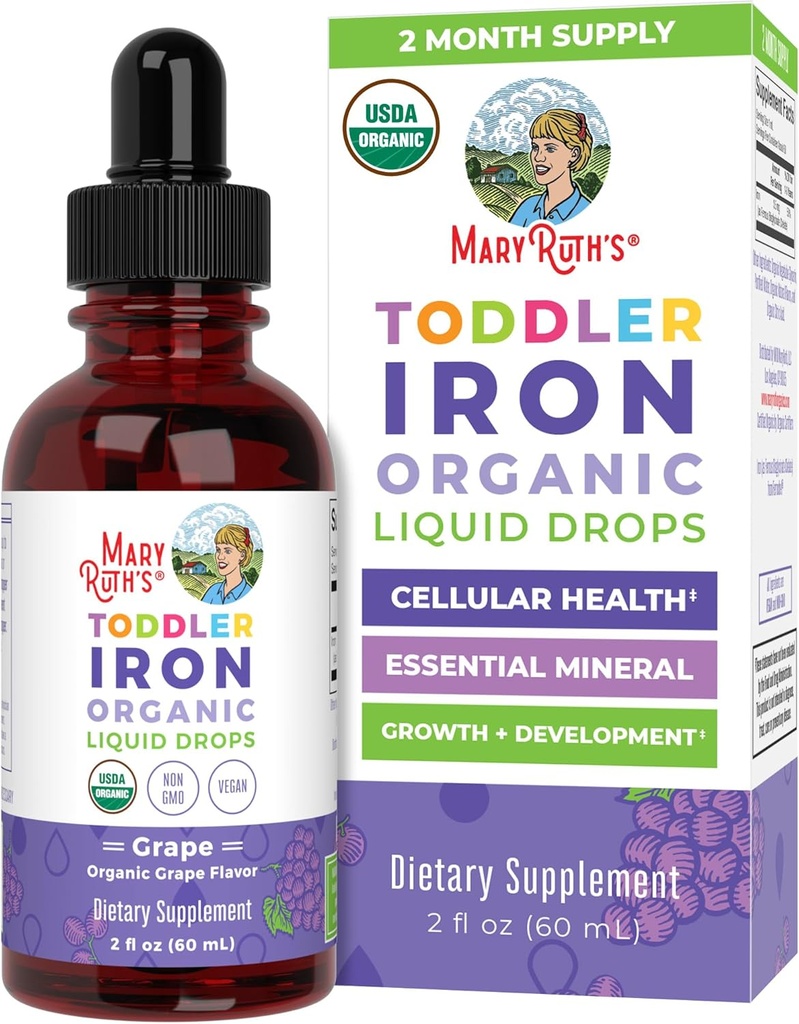 MaryRuth Organics Iron Supplement for Toddlers | Liquid Iron Supplement for Children Ages 1-3 | Iron Supplement for Iron Deficiency | Ferrochel | Sugar Free | Vegan | Non-GMO | Gluten Free | 2 Fl Oz