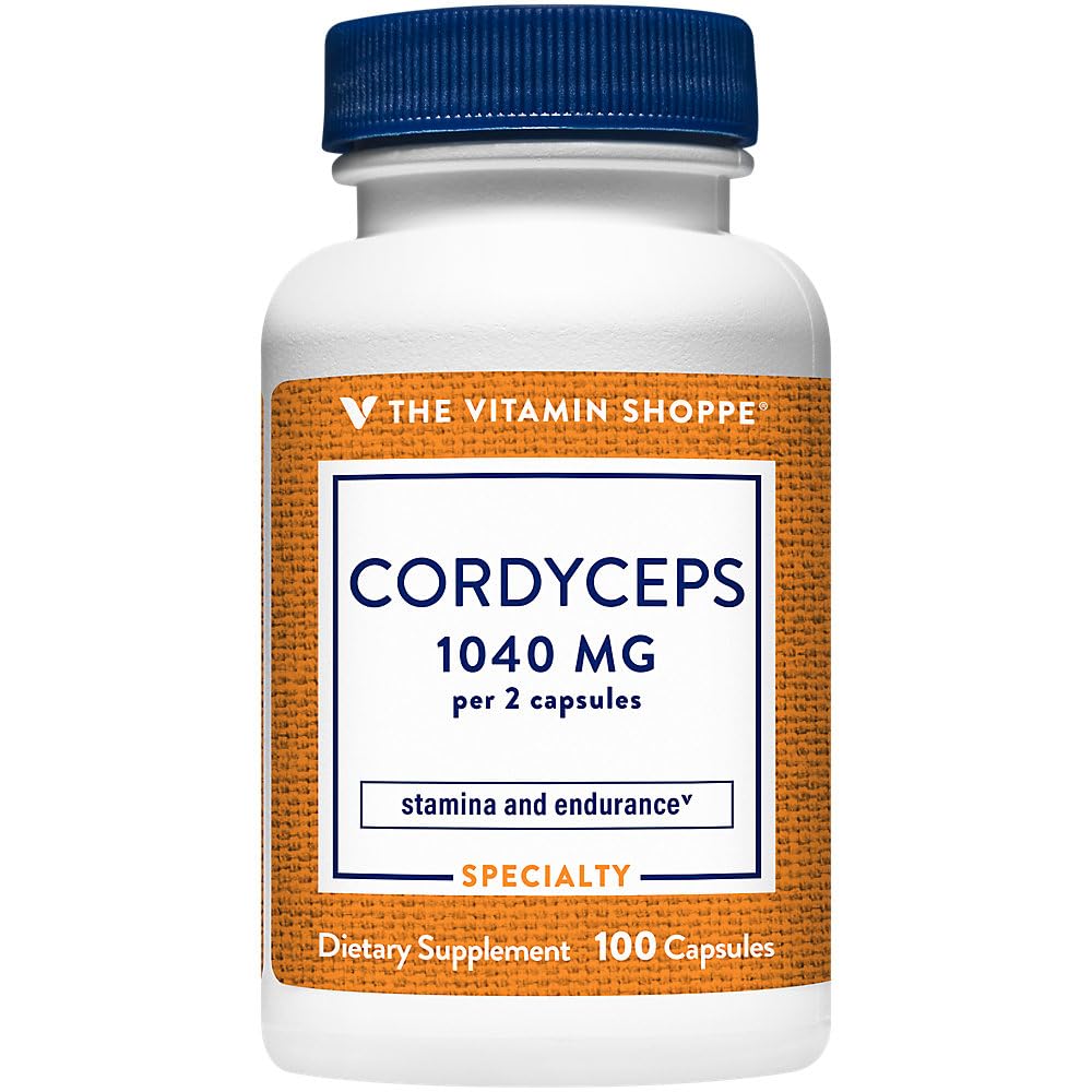 La vitamina Shoppe Cordyceps Mushroom Suplemento 1.040MG, soporta resistencia y resistencia (100 cápsulas)