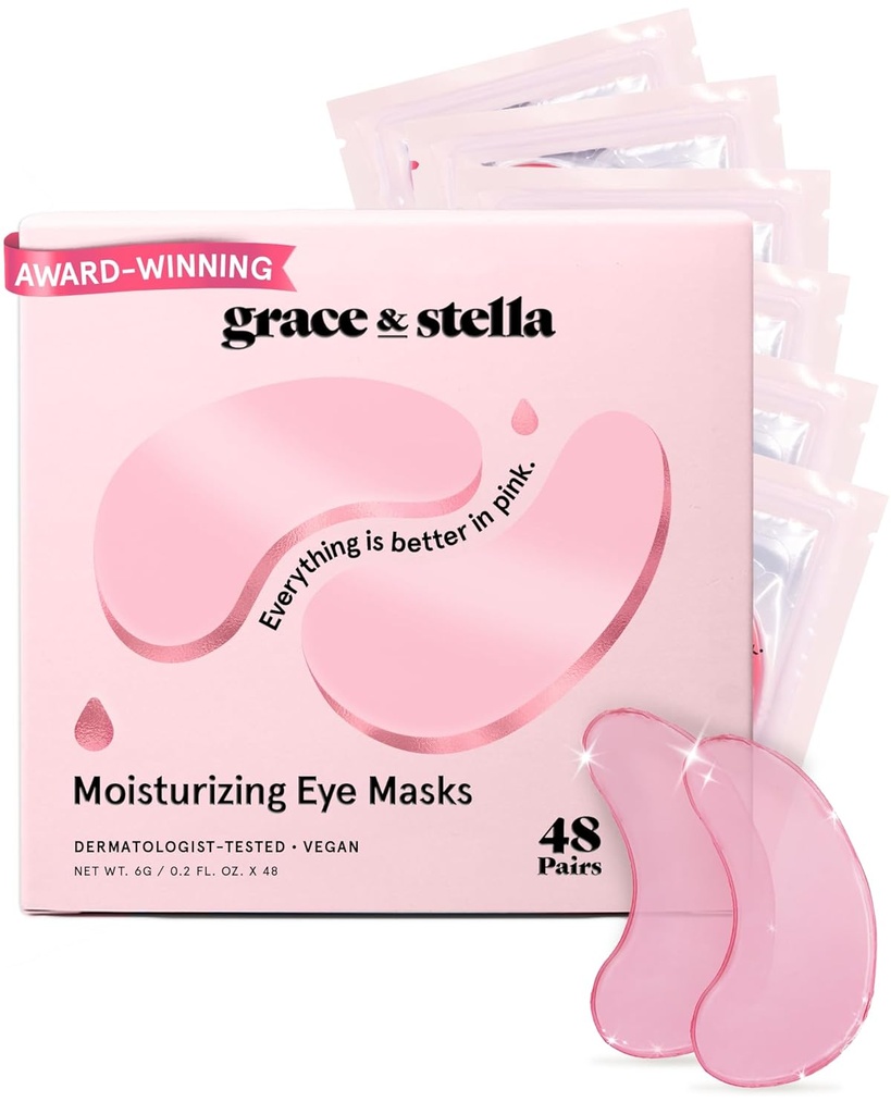 Grace &amp; stella Award Winning Under Eye Mask - Reduce Dark Circles, Puffy Eyes, Undereye Bags, Wrinkles - Gel Under Eye Patches - Regalos para novia - Vegan Cruelty-Free Self Care (48 Parejas, Rosa)