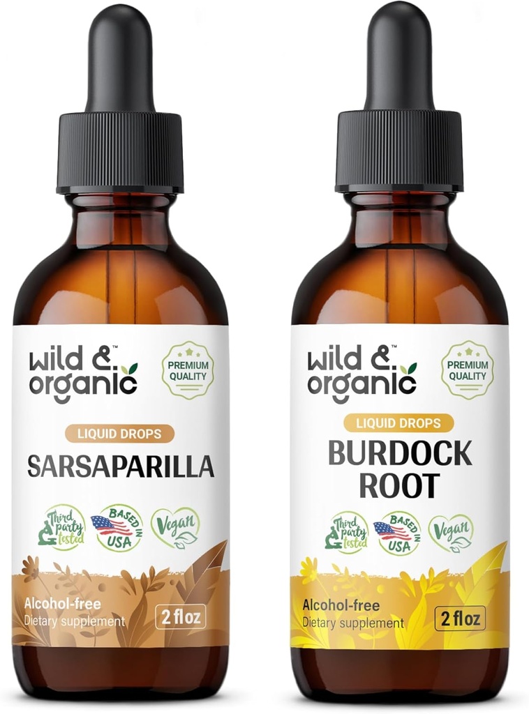 Wild &amp; Organic Sarsaparilla Tincture 2 fl oz &amp; Burdock Root Tincture 2 fl oz