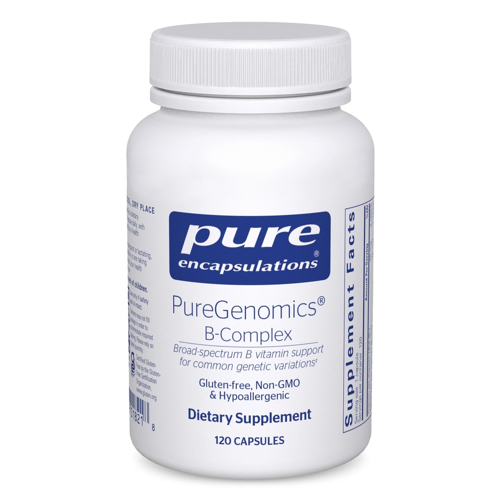 Encapsulaciones puras Génomía B-Complex - Broad Spectrum B Vitamin Support for Genetic Expression, Cellular Function, Hormone Production & Energy Metabolism* - with Vitamin B12 & B6-120 Capsules