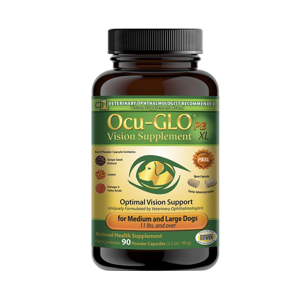 Ocu-GLO PB Vision Supplement for Medium & Large Dogs – Easy to Administer Powder Blend with Lutein, Omega-3 Fatty Acids, Grape Seed Extract & Antioxidants to Promote Eye Health, 90ct Powder Capsules