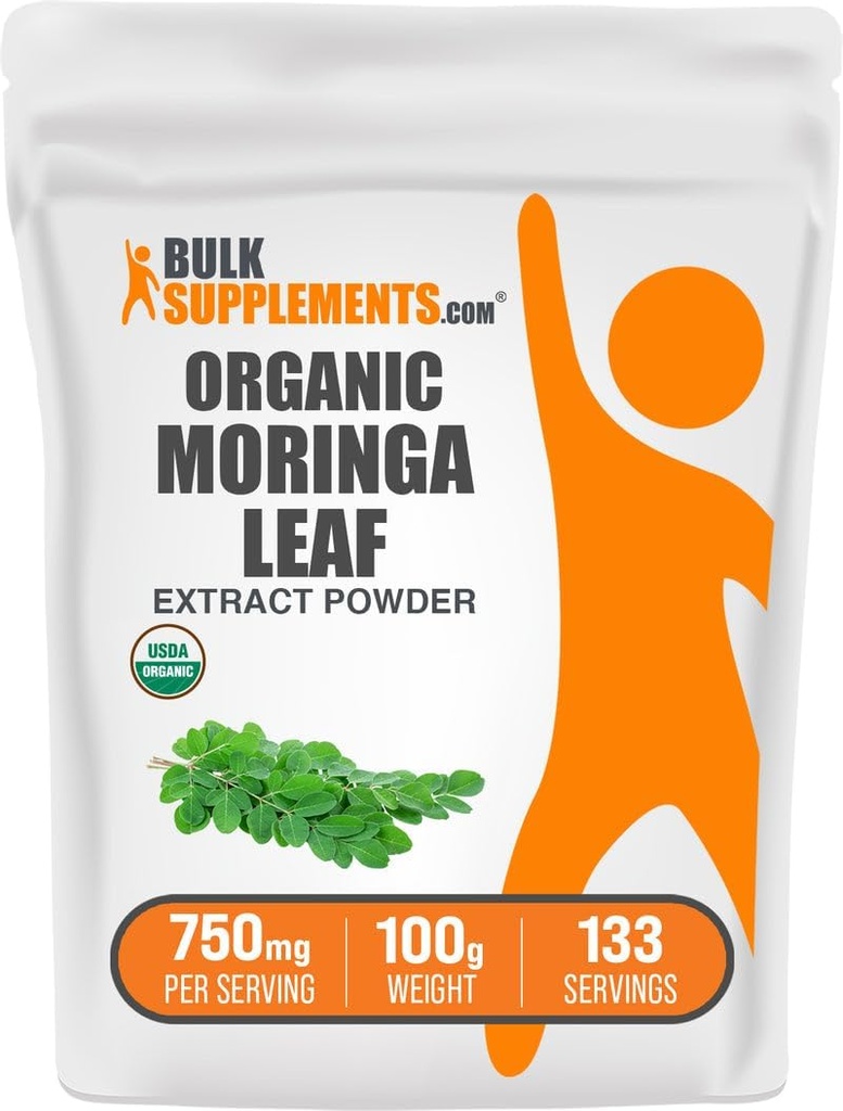 BulkSupplements.com Orgánica Moringa Extract Powder - Superfood Supplement, de Moringa Oleifera - Vegan & Gluten Free, 750mg por Serving, 100g (3.5 oz) (Pack of 1)