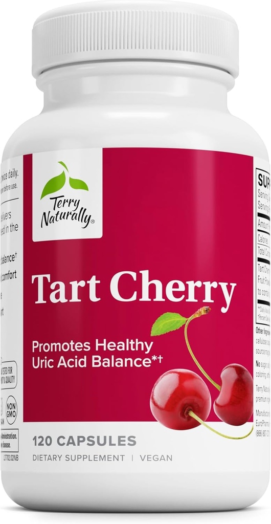 Terry Naturalmente Tart Cherry - Suplemento Antioxidante para apoyar el equilibrio ácido úrico saludable " Salud conjunta - Suplemento nutricional - Suplemento dietético para la recuperación de la ayuda después del ejercicio - 120 cápsulas