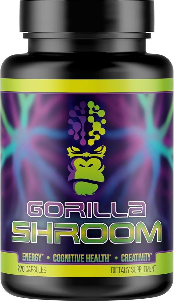 Gorilla Mind Shroom Suplemento Nootropic Mushroom (6700mg) - 270 Capsules/Incluye Lions Mane, Cordyceps, Reishi, Maitake/Increased Energy Immune Modulation, Enhanced Cognitive Functioning