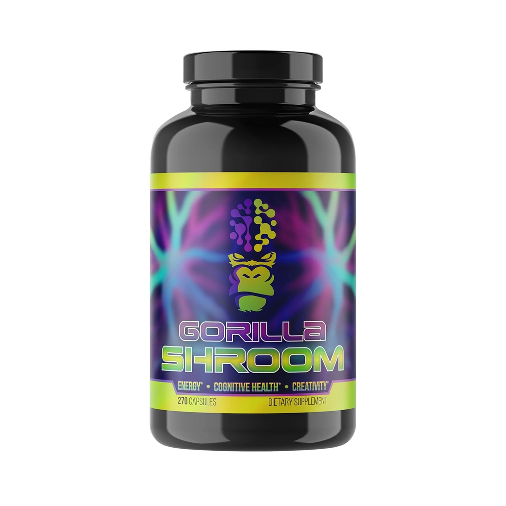 Gorilla Mind Shroom Suplemento Nootropic Mushroom (6700mg) - 270 Capsules/Incluye Lions Mane, Cordyceps, Reishi, Maitake/Increased Energy Immune Modulation, Enhanced Cognitive Functioning