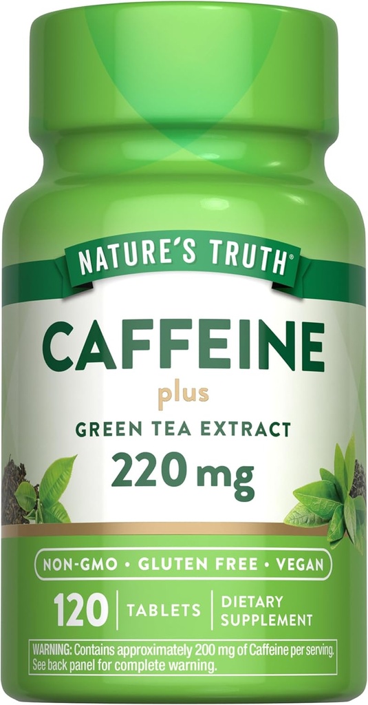 La verdad de la naturaleza Caffeine Pills ← 220mg ← 120 Conteo Silencioso con té verde Extract 