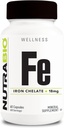 NutraBio Iron Chelate (18mg)- Suplementos de hierro para hombres y mujeres- Ferrous Bisglycinate Chelate, apoya la salud de la célula de sangre roja, 60 cápsulas