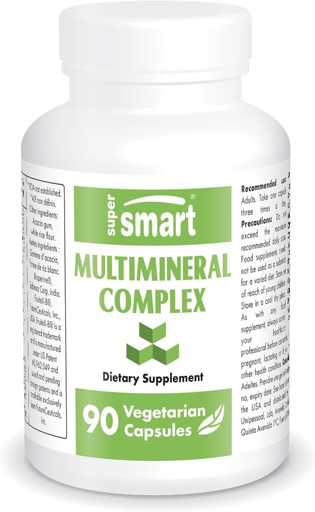 SuperSmart - Suplemento Complejo Multimineral (Full Spectrum) - con Magnesium, Zinc, Boron, Calcio, Cromo, Selenium, Iodine, Potassium  Gluten Gratis - 90 cápsulas vegetarianas