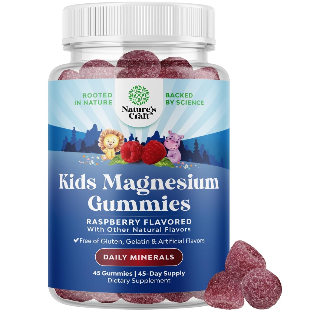 Kids Magnesium Gummies - Calma Relajando Mg Citrate Suplemento con Raspberry Flavor - Suplemento de magnesio calma para musculos de salud nerviosos &amp; Heart Support - Mag Citrate Gummies - 45 Conde Pack