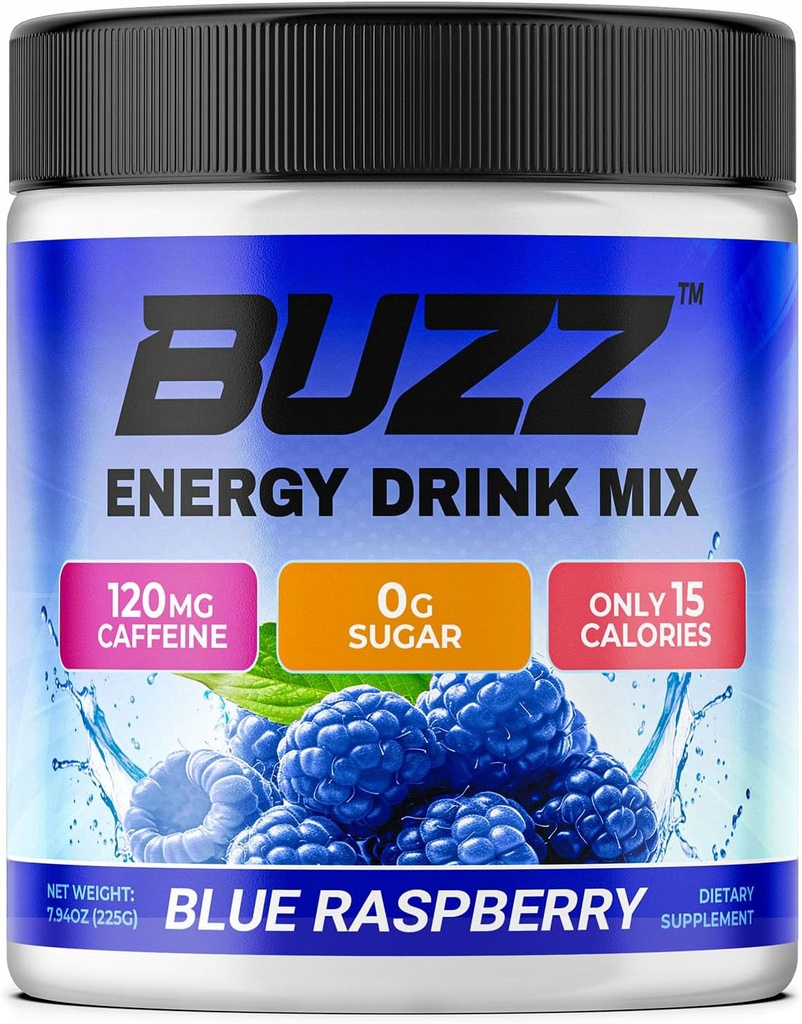 Morning Buzz Energy Drink Powder - Energy Boost Drink Mix - Sugar-Free Energy with Antioxidants - Morning Kickstart and Sports Nutrition Endurance Product - 30 Servings, Blue Raspberry, 8 Ounces