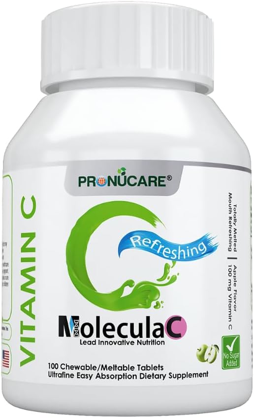 Vitamina C 100 mg Tablas de congelamiento bucal – Disolución lenta, liberación controlada " Absorción rápida, manzana natural, inmune, antioxidante " , libre de azúcar, 100 TC