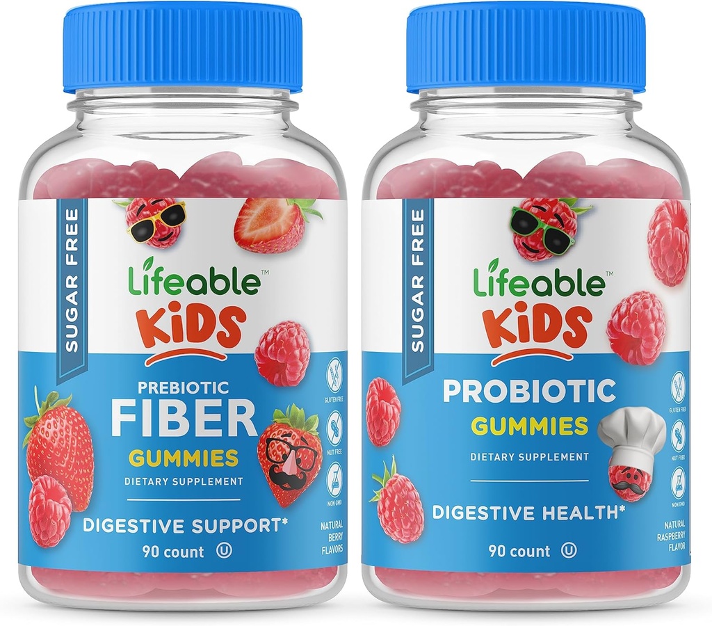 Niños de fibras preciosas gratuitas de azúcar + Probióticos + Prebióticos de fibra, Gummies Bundle - Gran Tasting, Suplemento de vitamina, Gluten Gratis, GMO Gratis, Chewable Gummy