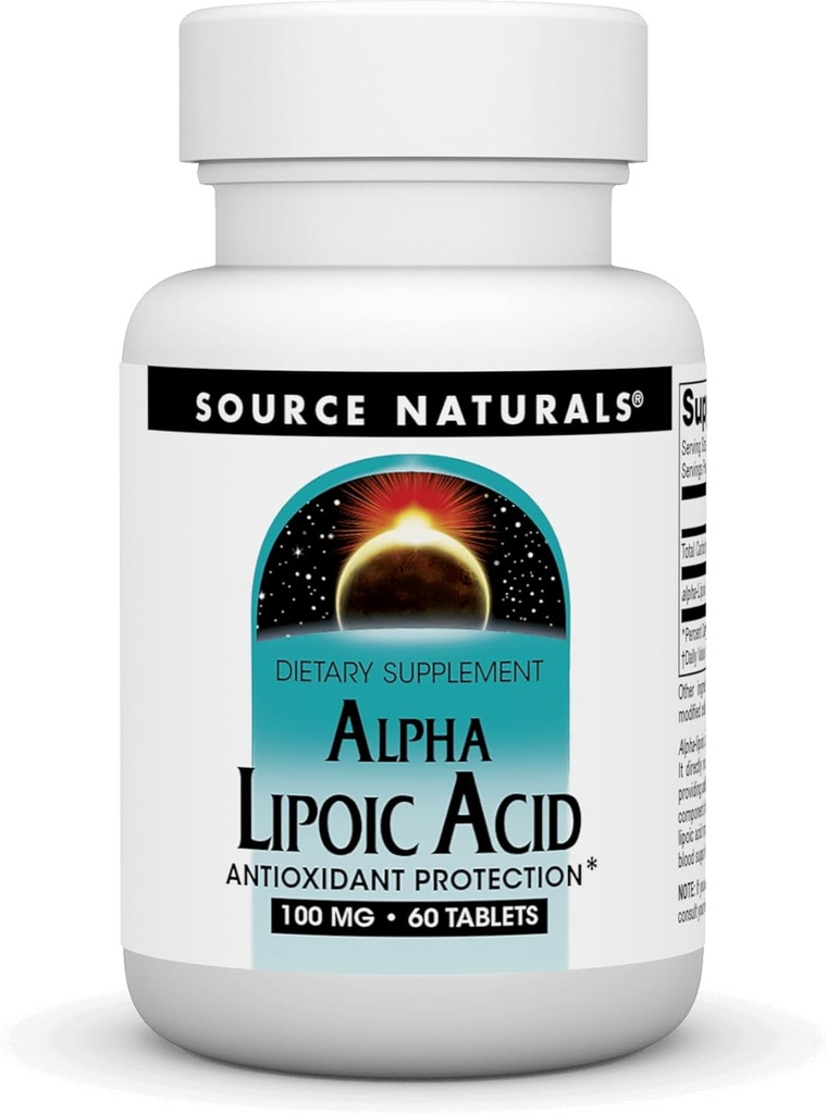 Fuente Naturales Ácido Lipoico Alfa apoya el metabolismo del azúcar saludable, función del hígado & generación de energía* -100 mg - 60 tabletas