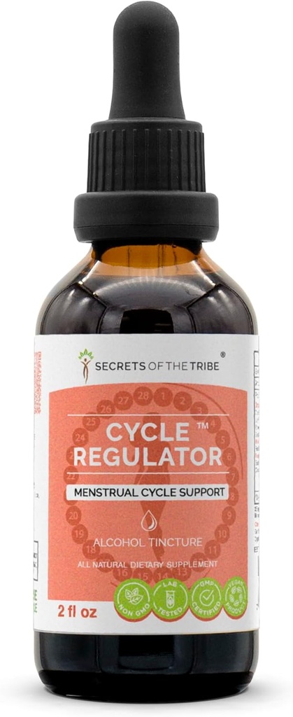 Secretos de la tribu - Regulador de ciclos, Suplemento de hierbas gotas de alcohol Extracto líquido, Menstrual Cycle Support (2 fl oz)