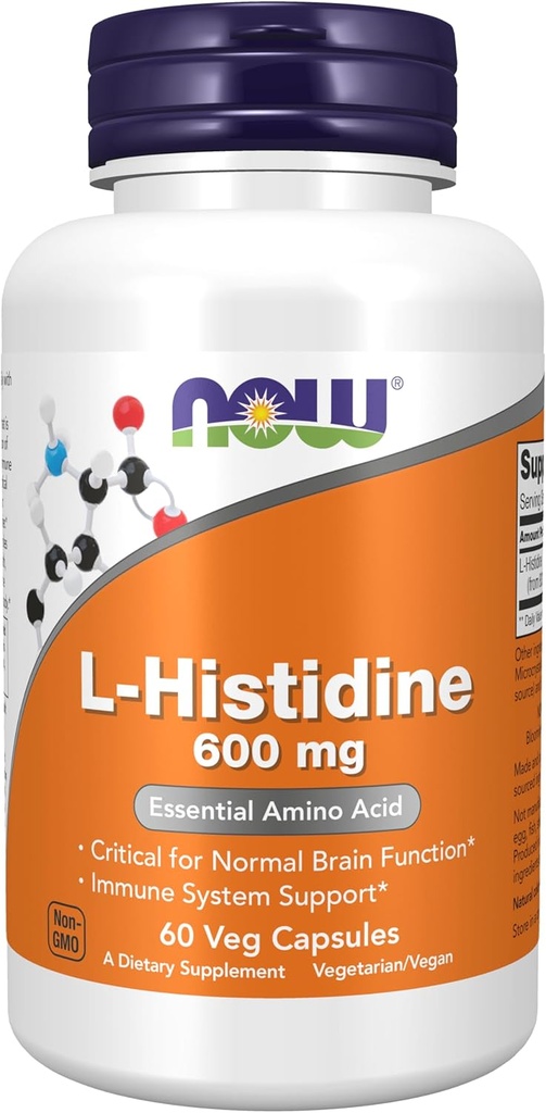 AHORA Suplementos, L-Histidine 600 mg, Aminoácidos esenciales, críticos para la función cerebral normal*, Immune System Support*, 60 cápsulas de Veg