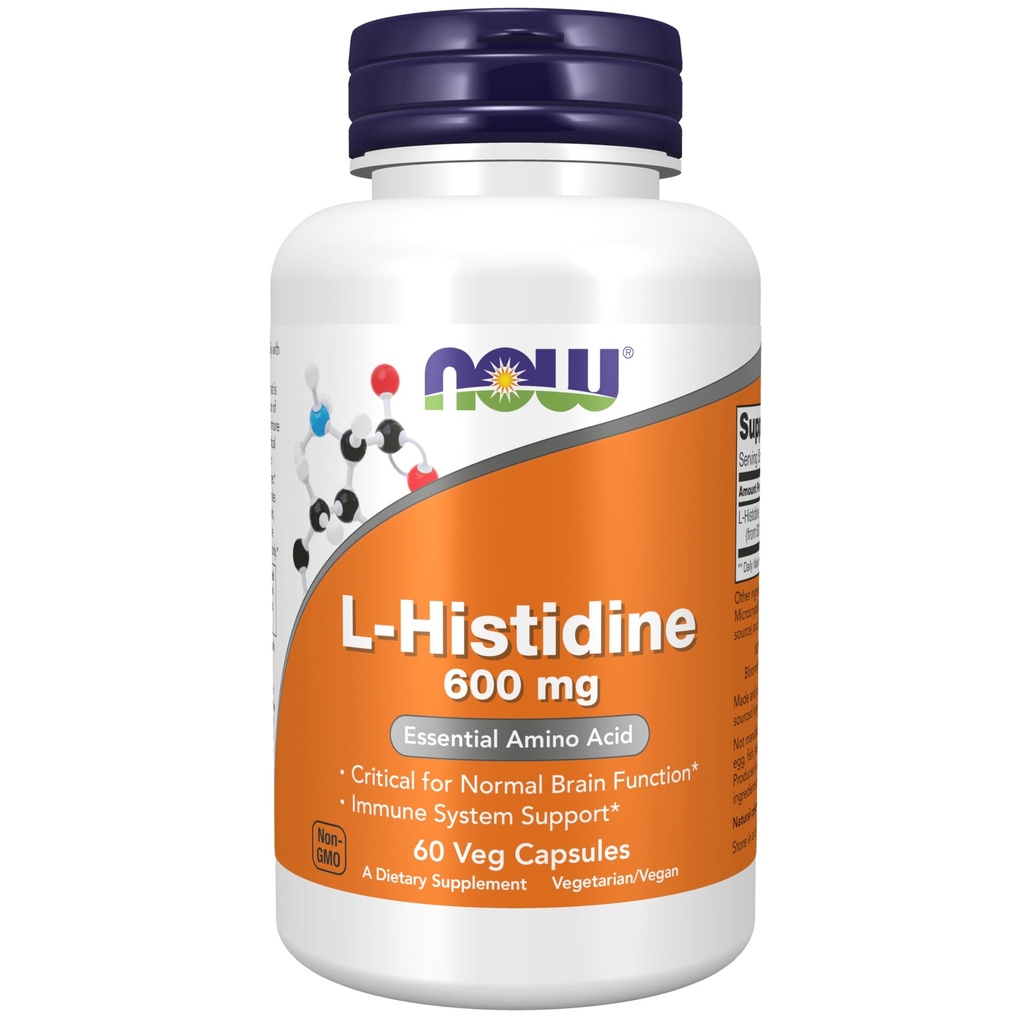 AHORA Suplementos, L-Histidine 600 mg, Aminoácidos esenciales, críticos para la función cerebral normal*, Immune System Support*, 60 cápsulas de Veg