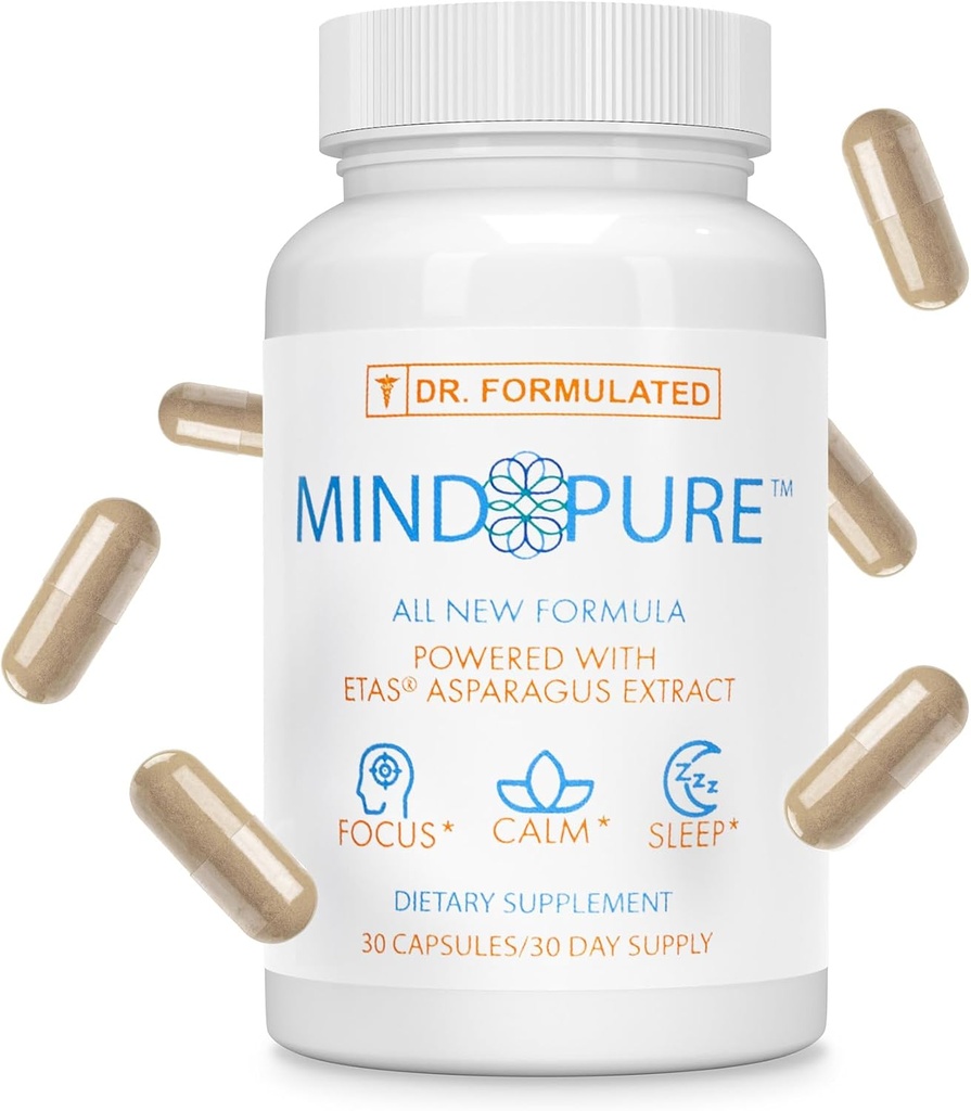 Suplemento de enfoque para el bienestar mental, suplementos cerebrales para la memoria y el foco, suplemento de sueño para hombres &amp; mujeres, Enriquecido con ETAS, Thiamine, B12 &amp; Más, 30 cápsulas/30-Day Supply...