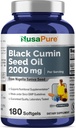 NusaPure Black Seed Oil 2000mg por Serving - 180 Softgel Caps (No-GMO, sin gluten) Cold-Pressed Nigella Sativa