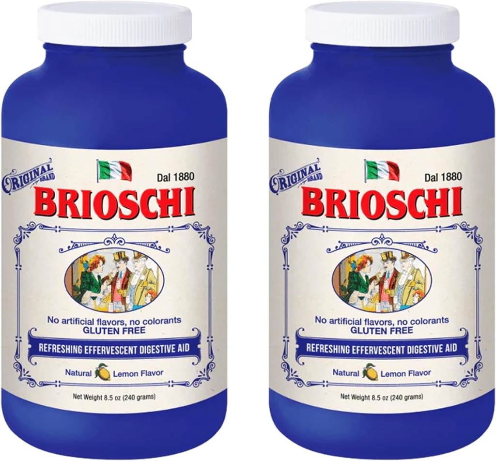 Brioschi Italian Lemon Flavored Effervescent Heartburn, Upset Stomach, Acid Indigestion, 8,5 oz bottle (Pack of 2)
