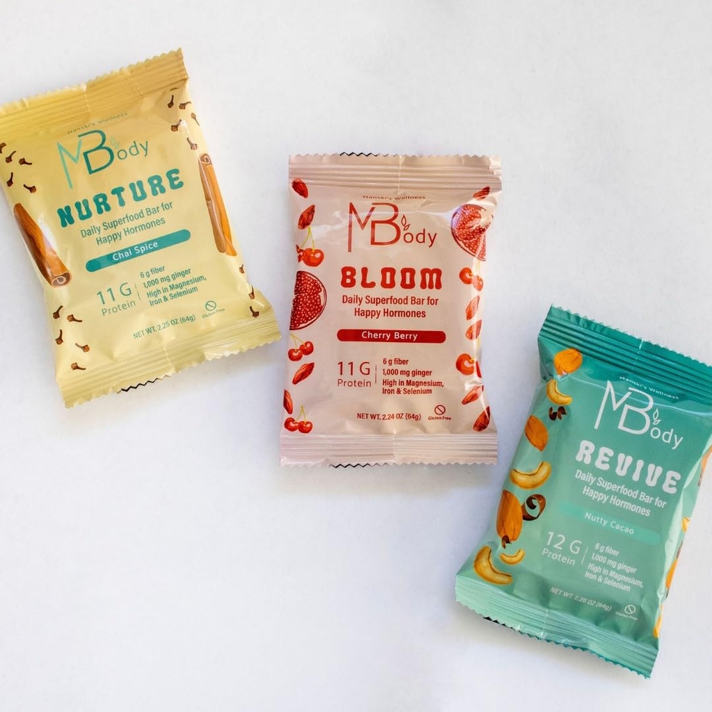 Happy Hormone Bars l Protein Cycle Syncing Bares with Organic Ginger l Promotes Hormone Balance l Supports Fertility, Egg Quality, PMS & Sperm Health (28 pack, Cycle Sync Stack (5 chai spice, 9 cereza, 14 nuez cacao))