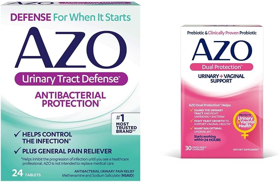 AZO Urinary Tract Defense Antibacterial Protection, Ayuda a controlar una UTI hasta que pueda ver un Doctor 24 Cuenta + Dual Protection, Urinary + Vaginal Support*, Prebiotic Plus Probiotic, 30 Cuenta